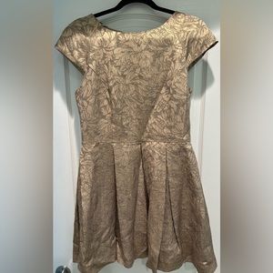 French Connection gold brocade skater dress